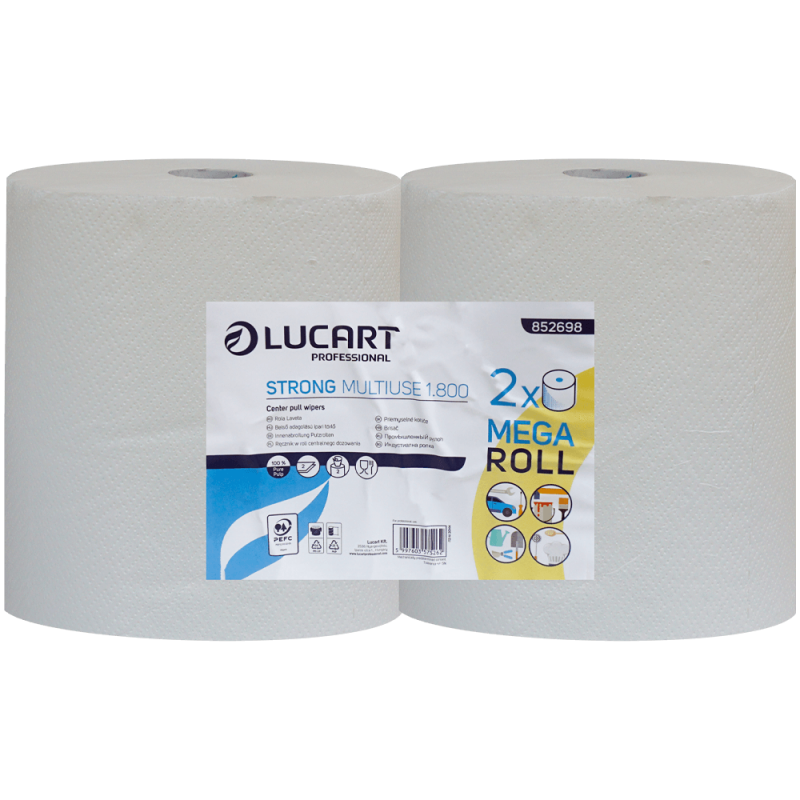 Role prosop indrustriale de hartie, alba, Lucart Strong 1800, 2 straturi, 2 role, 925 foi, 194 m/rola